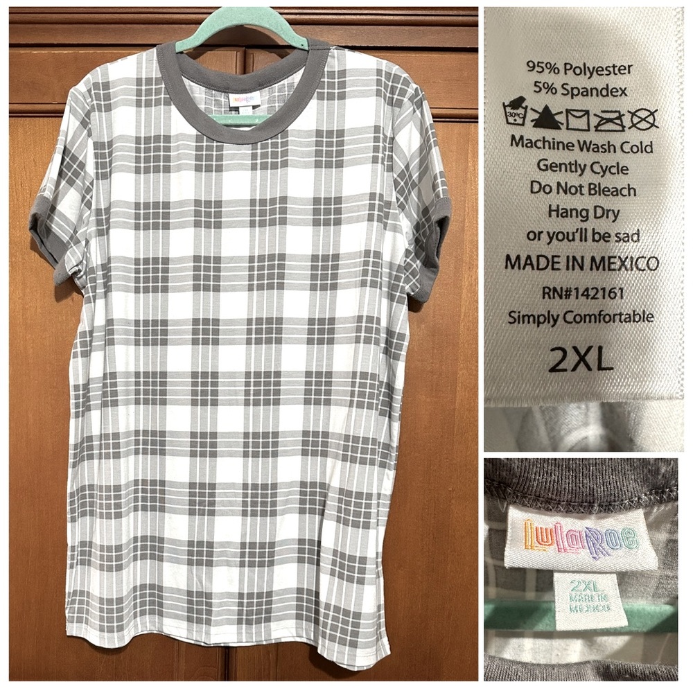 Lularoe Liv || Gray&White Plaid ||Short Sleeve Shirt || 2X